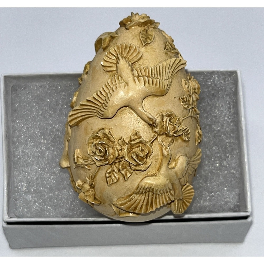 Franklin Mint Love Birds Bow & Roses Wedding Egg 2.25" Collectible Decor History